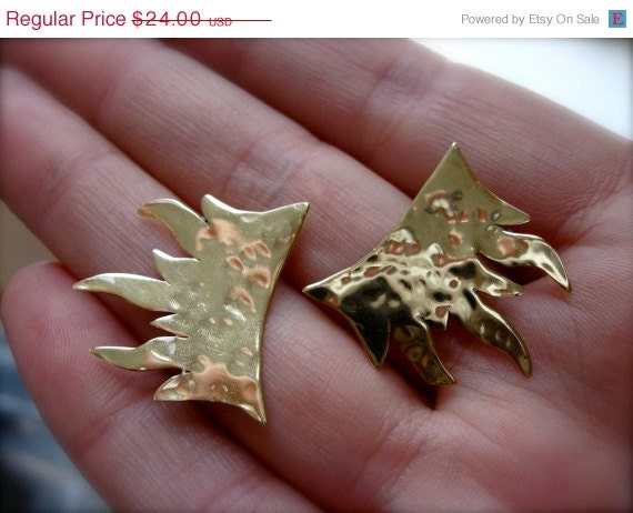 Memorial Day SALE Tiny Flame post earrings in copper or bronze on sterling posts