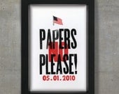 Letterpress Print: "No Papers Please", Guerrilla Poster, Arizona Immigration Law, Black and Red, Wall Decor, Wall Art, Home Decor, Art Print