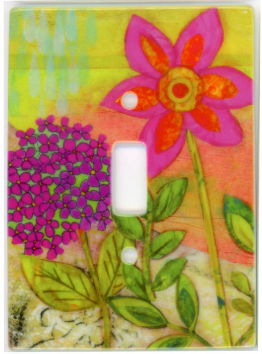 Ceramic Single Switch Plate Pink Garden