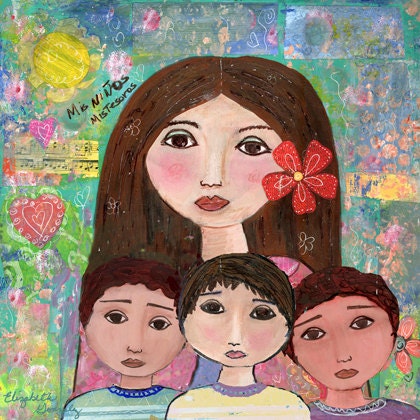 Three boys and Mom Small Ceramic Tile