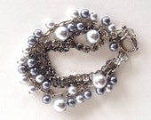 vintage luster bracelet - pearls, rhinestones & silver chains