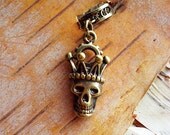 King Skull Charm Antiqued Brass ADD to your DREADS Dreadlock Accessory Extension Accessories Dread Boho Bohemaian Hippie Bead