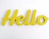 Hello Wood Sign - Wall Decor - Signage - Painted Sunny Yellow - Door Hanger - Greeting - Home Decor