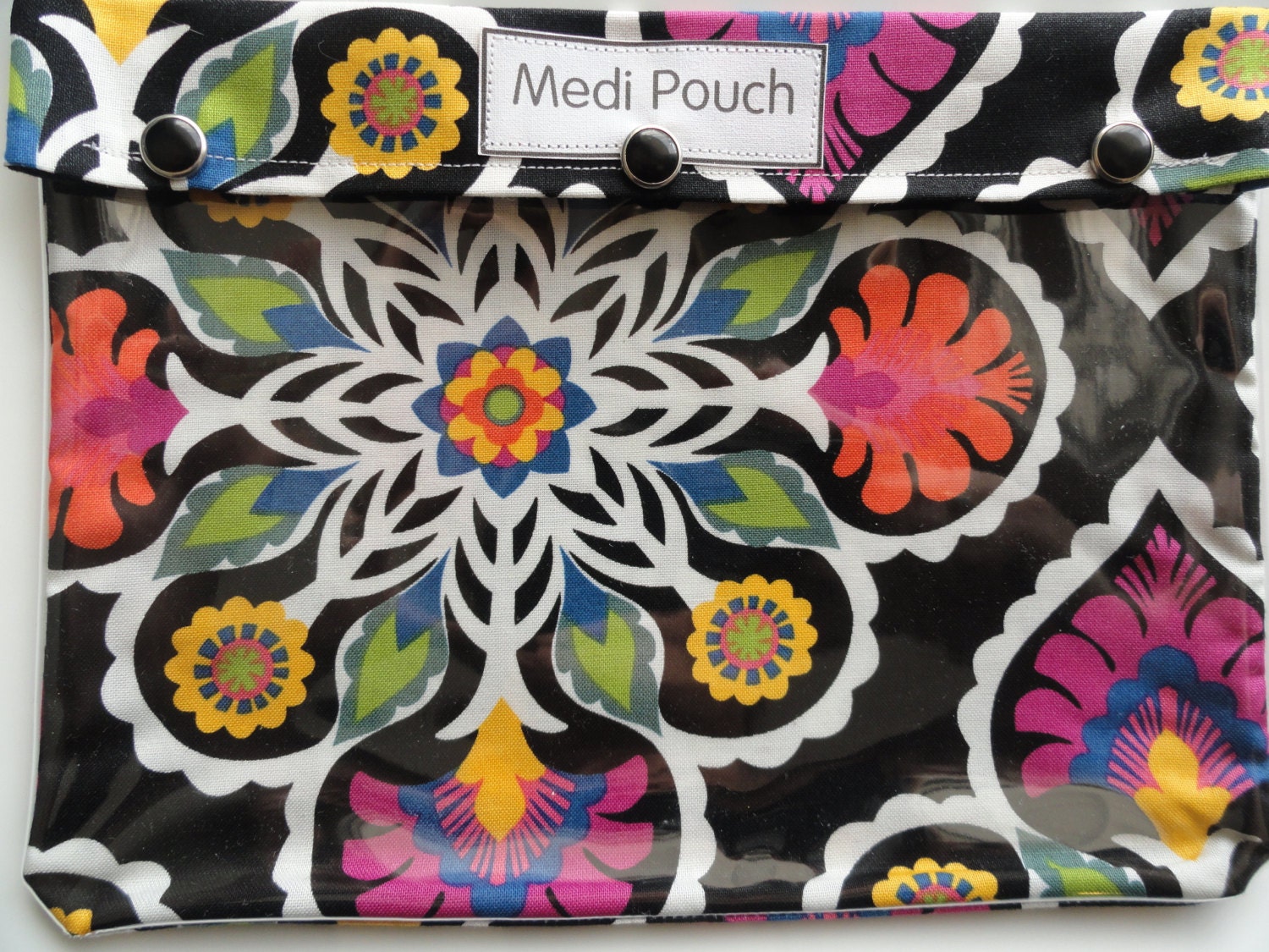 XL Medi Pouch Travel Luggage Organizer Meds Inhaler EpiPens Diabetes First Aid Nursing (7x9 Afterglow in Black Fabric) Clear Front Pocket