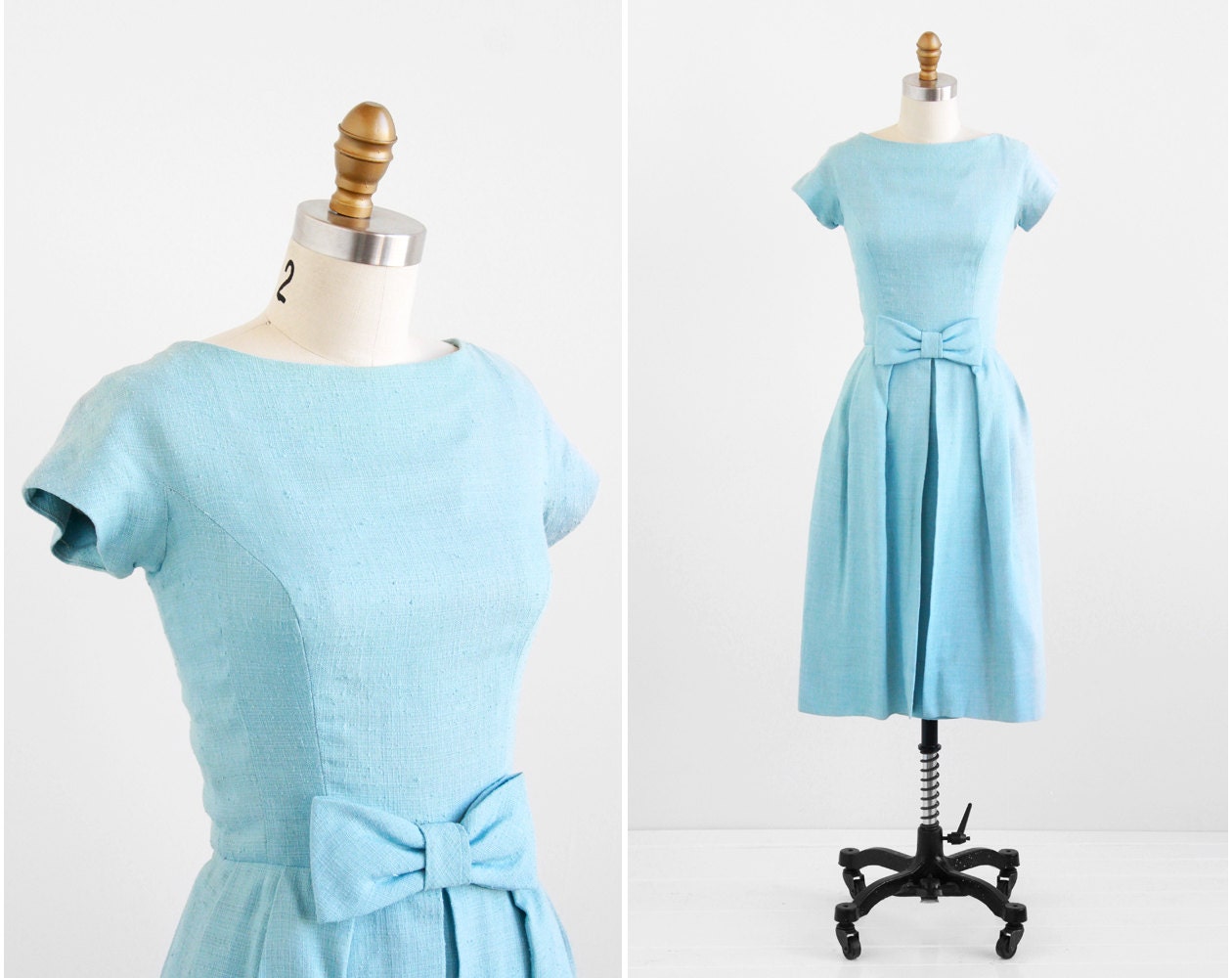 vintage 1960s dress / 1950s dress / Sky Blue Bow Cocktail Dress