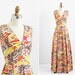 vintage 1960s dress / 70s maxi dress / Red and Yellow Batik Print Maxi Dress