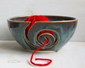Yarn Bowl - Knitting Bowl - Smokey Blue Spiral Ceramic Yarn Holder Handmade Pottery - Knitter's Bowl