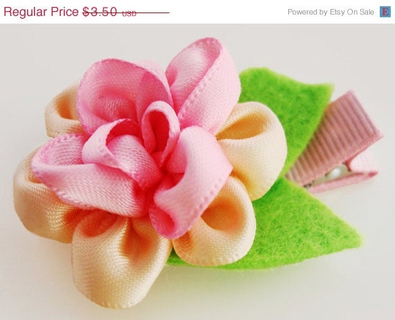 HAIR CLIP SALE... Ariana/ light peach and pink medium cabbage rose  hair clip - no slip grip