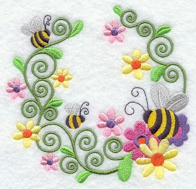 Embroidered Spring Bumblebee/ Flowers Flour Sack/Hand Towel