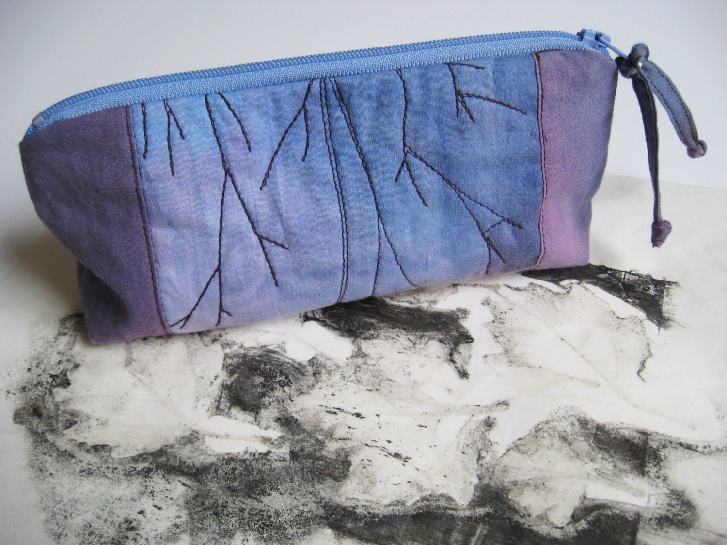 Blue Bag Purple Sunrise Zipper Pouch Branches Silhouette Blue Sky Cosmetic Pouch