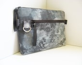 Gray Zipper Pouch Upcycled Fabric Utility Pouch Gadget or Tool Bag Gray Blue White