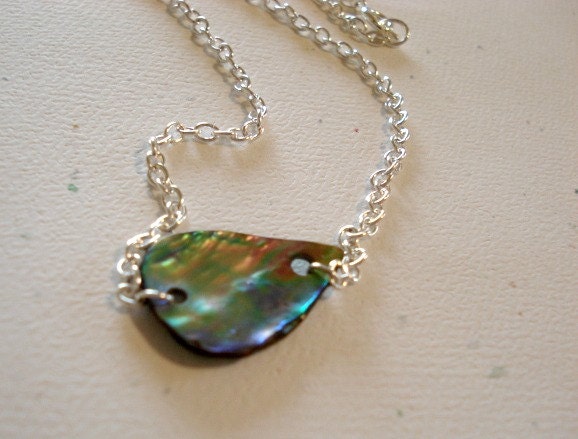 Abalone Necklace Paua Shell Beach Necklace Pendant Peacock Blue Silver Necklace Jewelry