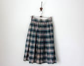 60s skirt / plaid cotton full gathered knee length fitted high waist (xs - s)
