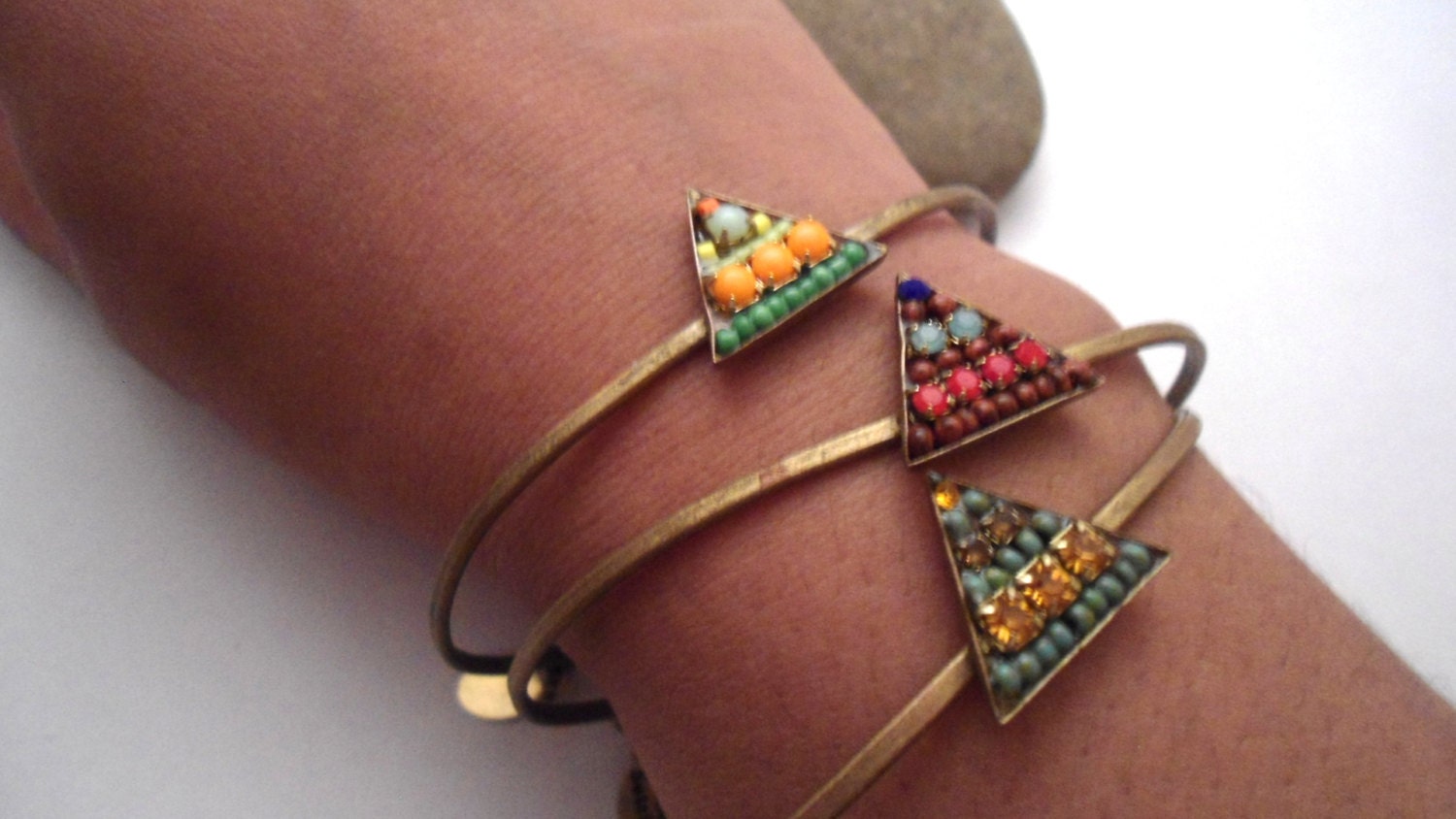 Bracelet Stack, Triangle, Beaded, Mosaic,