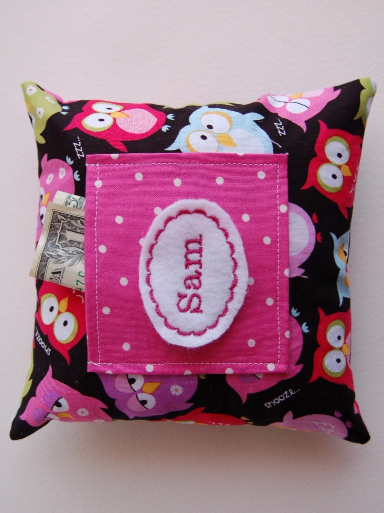 Colorful Owls Tooth Fairy Pillow Embroidered with Child's Name