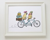 Tandem Bicycle Pugs Print