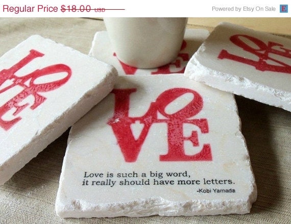 ON SALE Love Coasters, Love is Such a Big Word, Set of 4, Ready to Ship