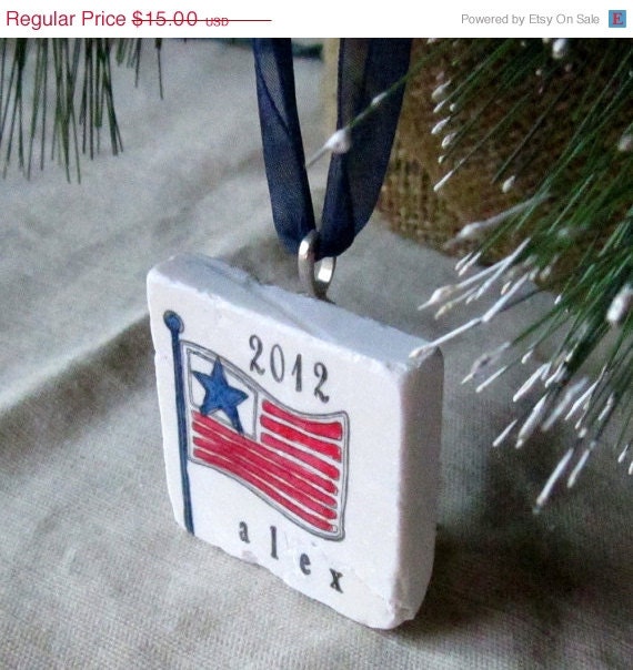 ON SALE Personalized USA Flag Ornament, including Gift Box