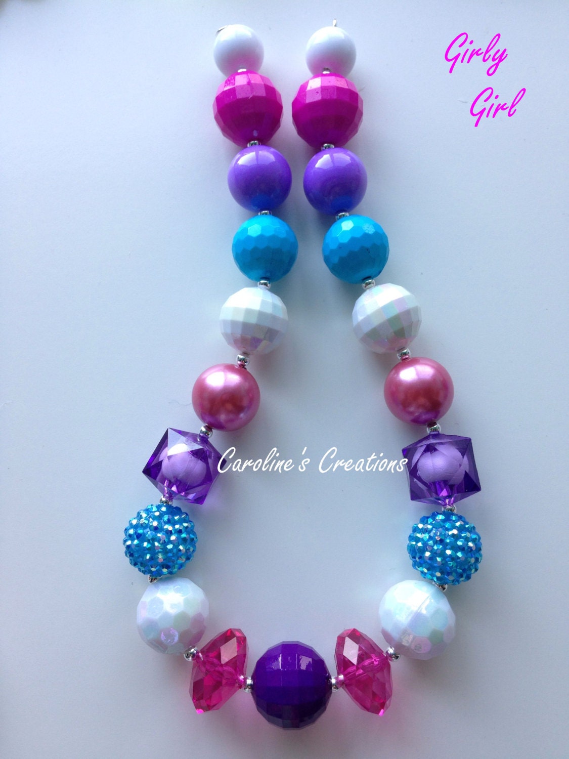 Girly Girl Pink Purple Teal Sparkle Colorful Girl's Chunky Necklace B4G1 Free