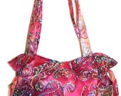 Magenta Embroidered Batik Handbag, Baby Bag, Travel Bag, Purse, Tote