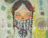 Whimsical Mixed Media Art- Dreams of Peace - 8x10 inch Print of a Reproduction of the Original Mixed Media Painting by Juliette Crane