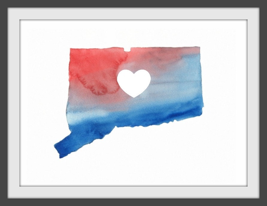 i love connecticut map watercolor print: 8.5 x 11