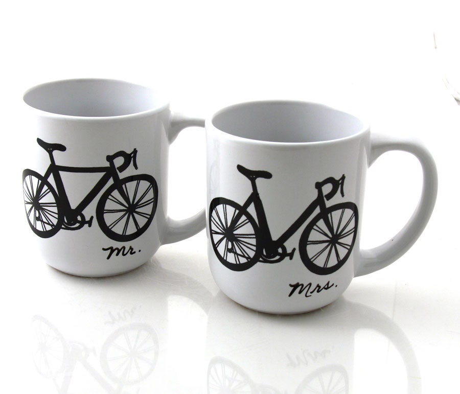 Mr and Mrs, His and Hers, Bike Mug Set Can Be personalized