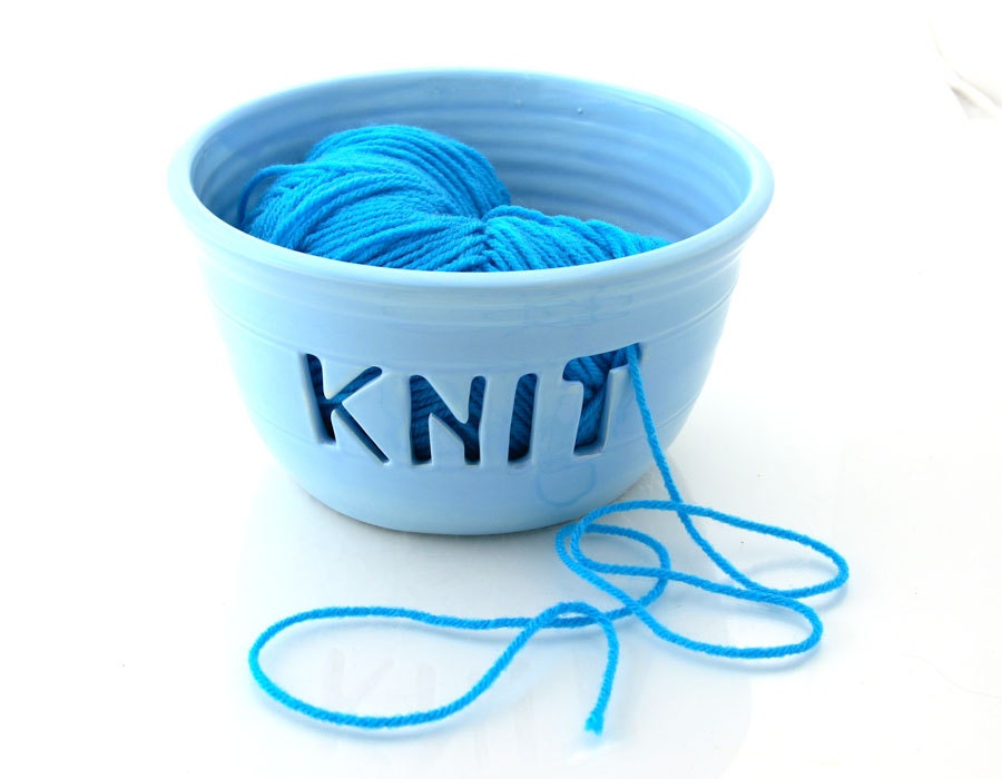 Knit Yarn Bowl,  Knitting Crochet, sky blue