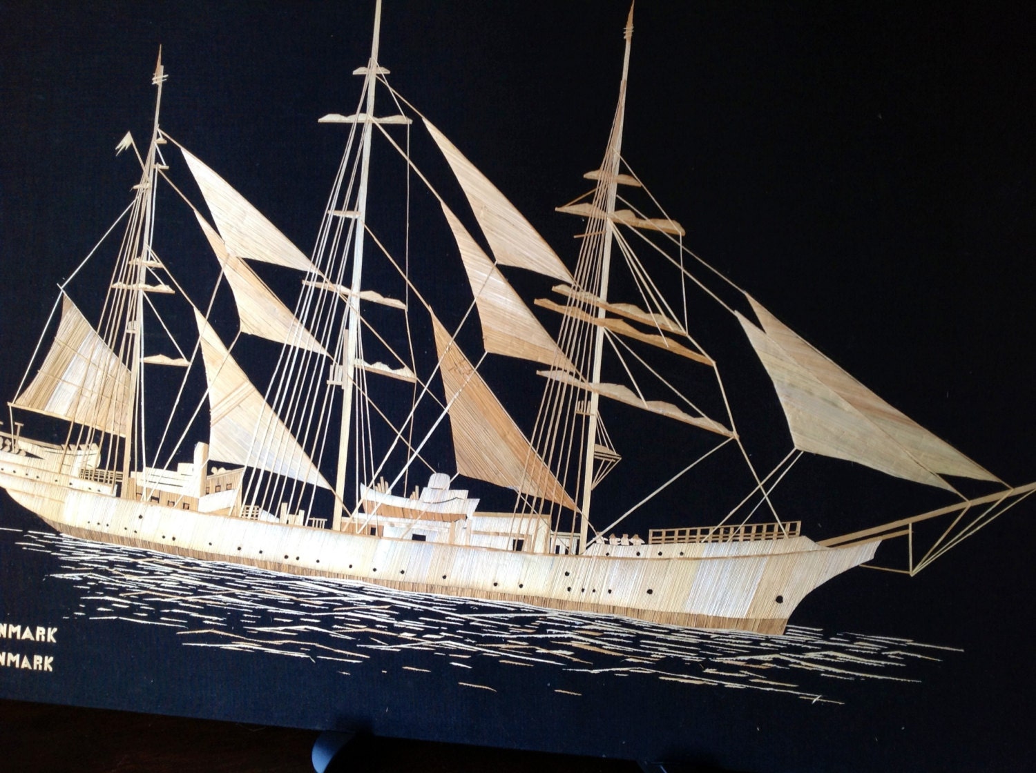 DANMARK  TALLSHIP of Denmark handmade with dried leaves of rice plant. Sailing ship of Denmark
