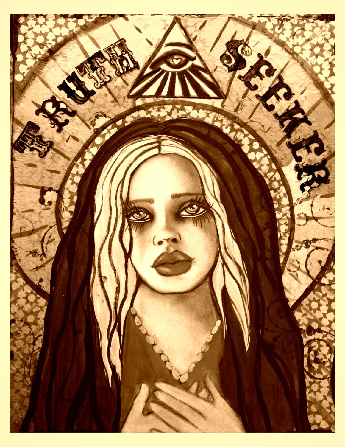 Truth Seeker' sepia mixed media art by Lisa Ferrante