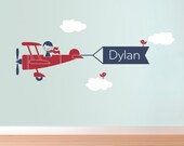 Airplane Wall Decal Boy Message Name Banner for Baby Boy Nursery