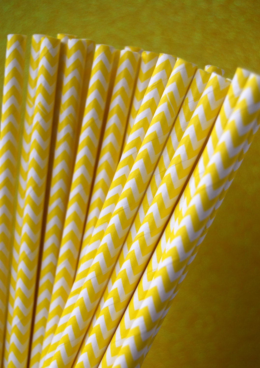 Yellow Chevron Zig Zag Paper Straws and PDF Printable Party Flags