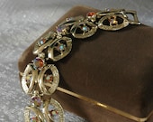 Vintage Coro Bracelet, Topaz AB Rhinestones, White Gold Plating, Minty Condition