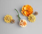 Enamel Flower Brooch and Earrings Collection. Rhinestones Faux Pearl AB Crystal.