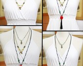Asian culture set of 3 necklaces - Jade and cinnabar