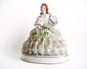Porcelain Figurine, Reading Woman, Vintage, Elegant, Romantic Home Decor, Red Head, Lady, Lace Dress, Chair, Book, Made in Japan