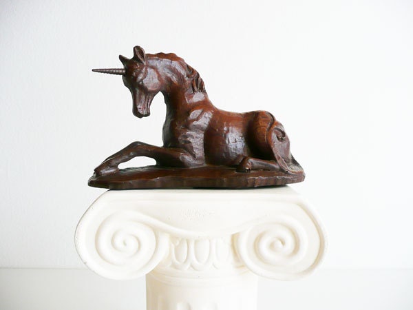 Vintage Unicorn, Unicorn Figurine, 1980s, Red Mill Figurine, Mythical Animal, Fantasy Woodland Creature, Vintage 80s, Dark Brown - kissavintagedesign