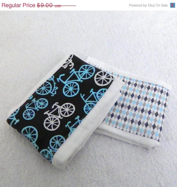 SALE Bike Burp Cloths- Blue, Gray, & White - set of 2
