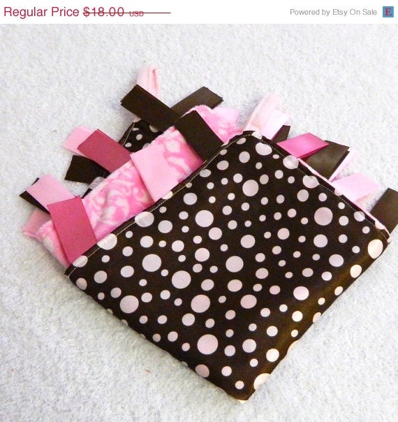 SALE Pink & Brown Tag Ribbon Baby Blanket