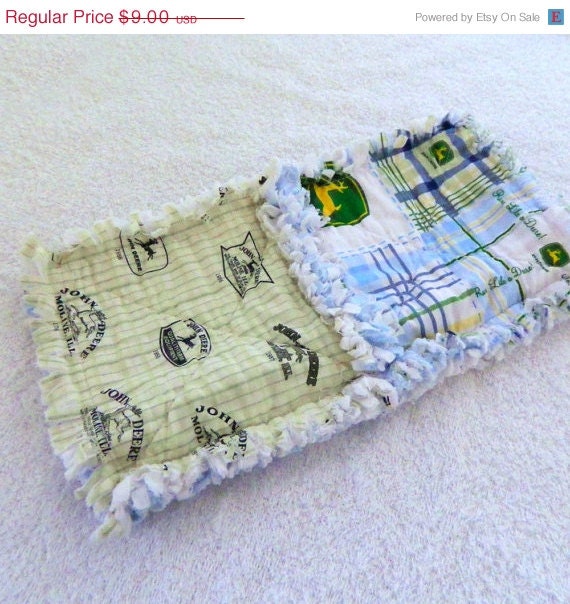 SALE Blue John Deere Small Baby Rag Quilt