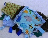 SALE Zoo Animals Tag Ribbon Rag Lovey - Blanket Blanket