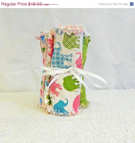 SALE Elephant Burp Cloths - Pink, Green, & Blue