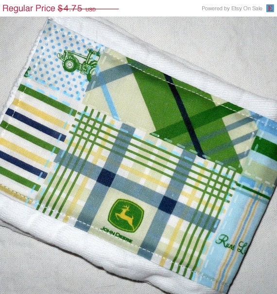 SALE Boy Burp Cloth - John Deere Blue & Green Plaid Cloth Diaper