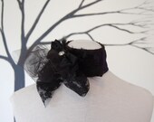 Dark blue velvet and lace goth steampunk choker collar with bow
