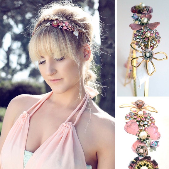 Neuf.........Whimsical vintage headpiece - Swarovski crystal headband
