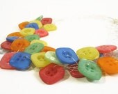 Rainbow Buttons on Silver Plated Wire - Handmade Crochet Wire Necklace