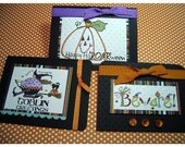 Halloween Card Set-  Hand Stamped - Colorful & Cute