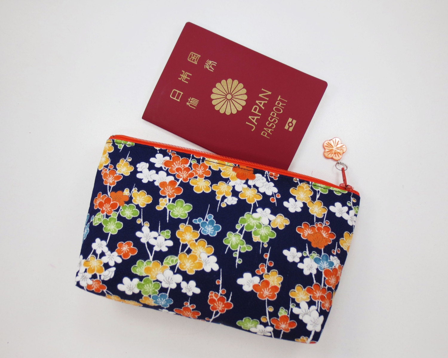 Plum Blossom Zipper Pouch/ Cosmetic  Pouch Made From Vintage Kimono
