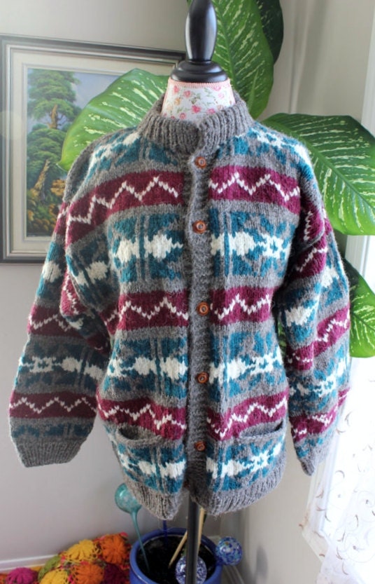 Ready to ship/Handmade Knitted Art Wool Coat with 2 pockets/ Cardigan for women or men/unisex