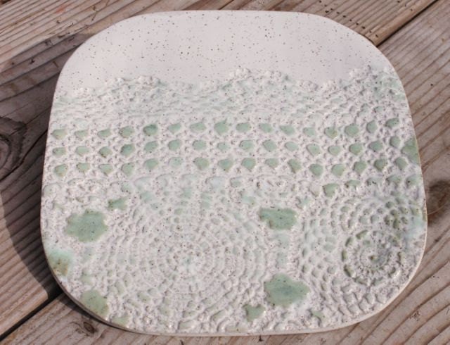 Bridges Pottery Decorative Cheese - Specialty- Serving-Plate-White and Green IN STOCK